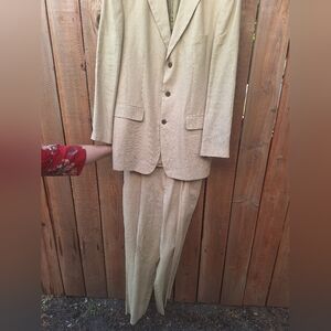 J.crew Suit Jacket With Pants Tan In Color And Is 100% Linen.